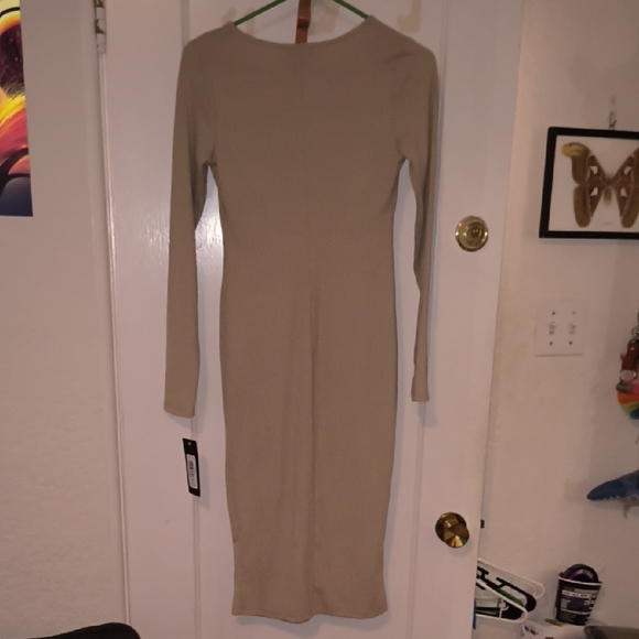 NWT bebe | Chic Long Sleeve Beige Dress - Picture 4 of 4